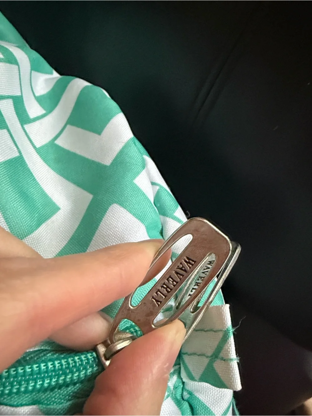 Waverly Teal & White Geometric Pattern Tote